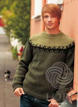 Viðar Green wool sweater - Knitting Kit