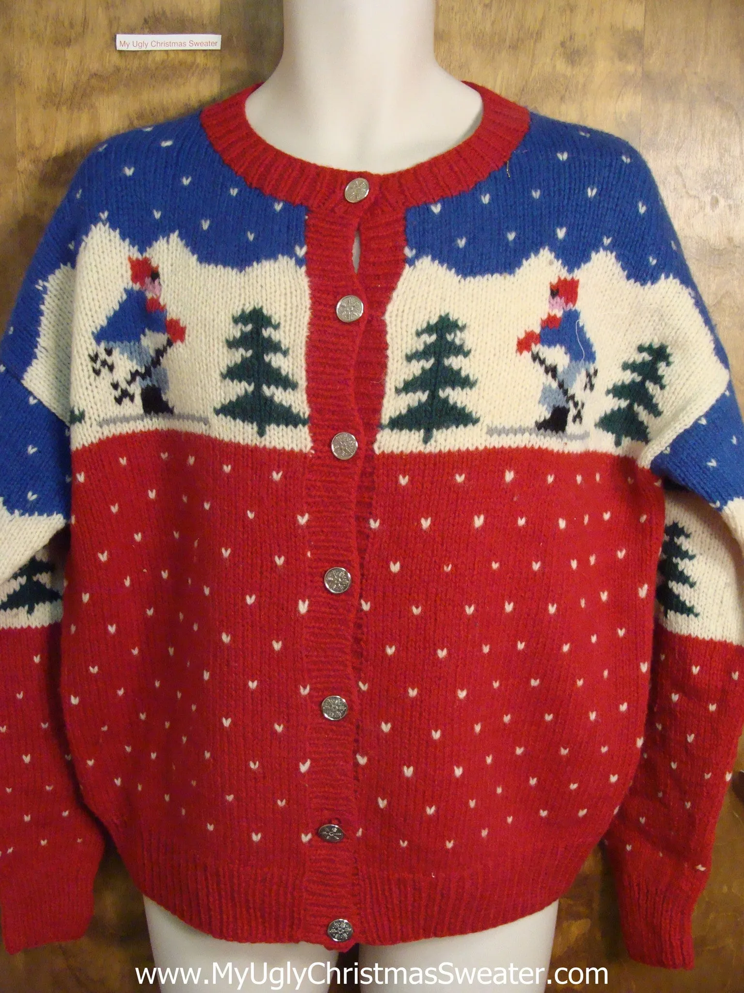 Vintage Skiers Wool Ugly Christmas Sweater