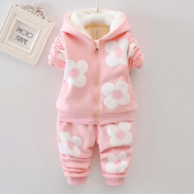 Winter Toddler Girls Flower Print Jacket/Pants