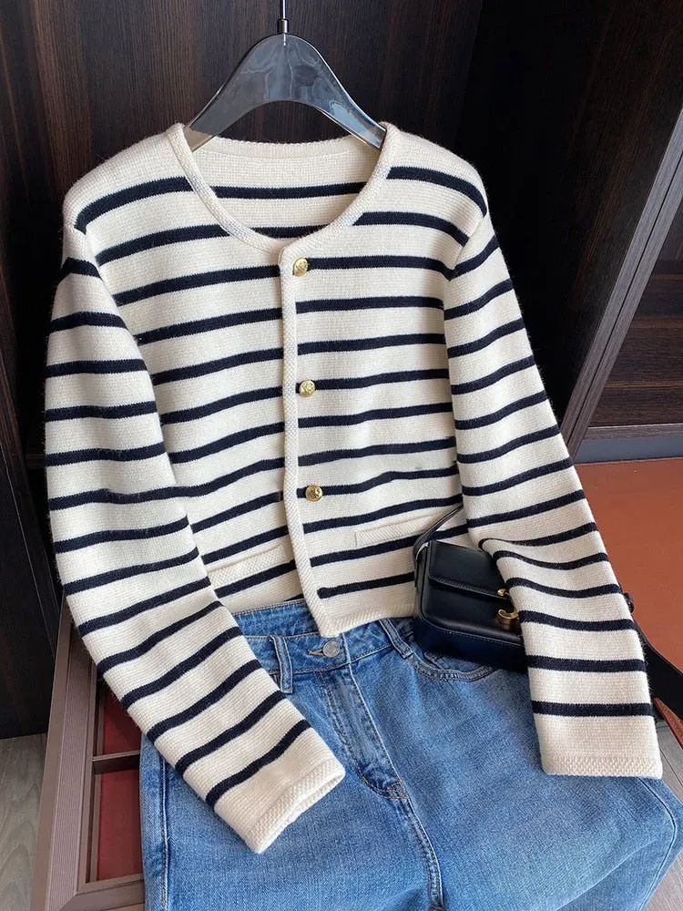 Women's Striped Knit Cardigan Sweater