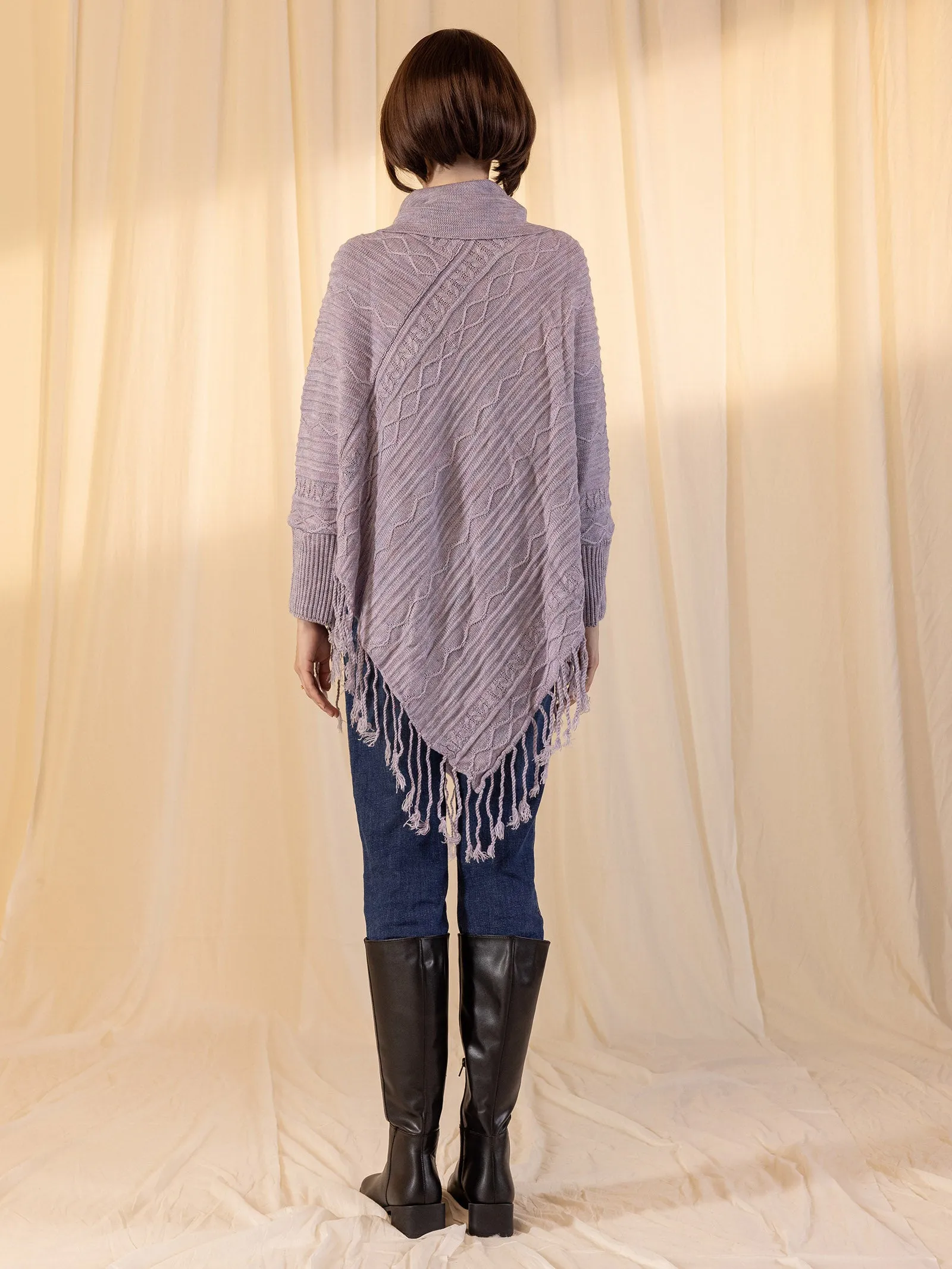 Woolen Cowl Neck Poncho - Lilac