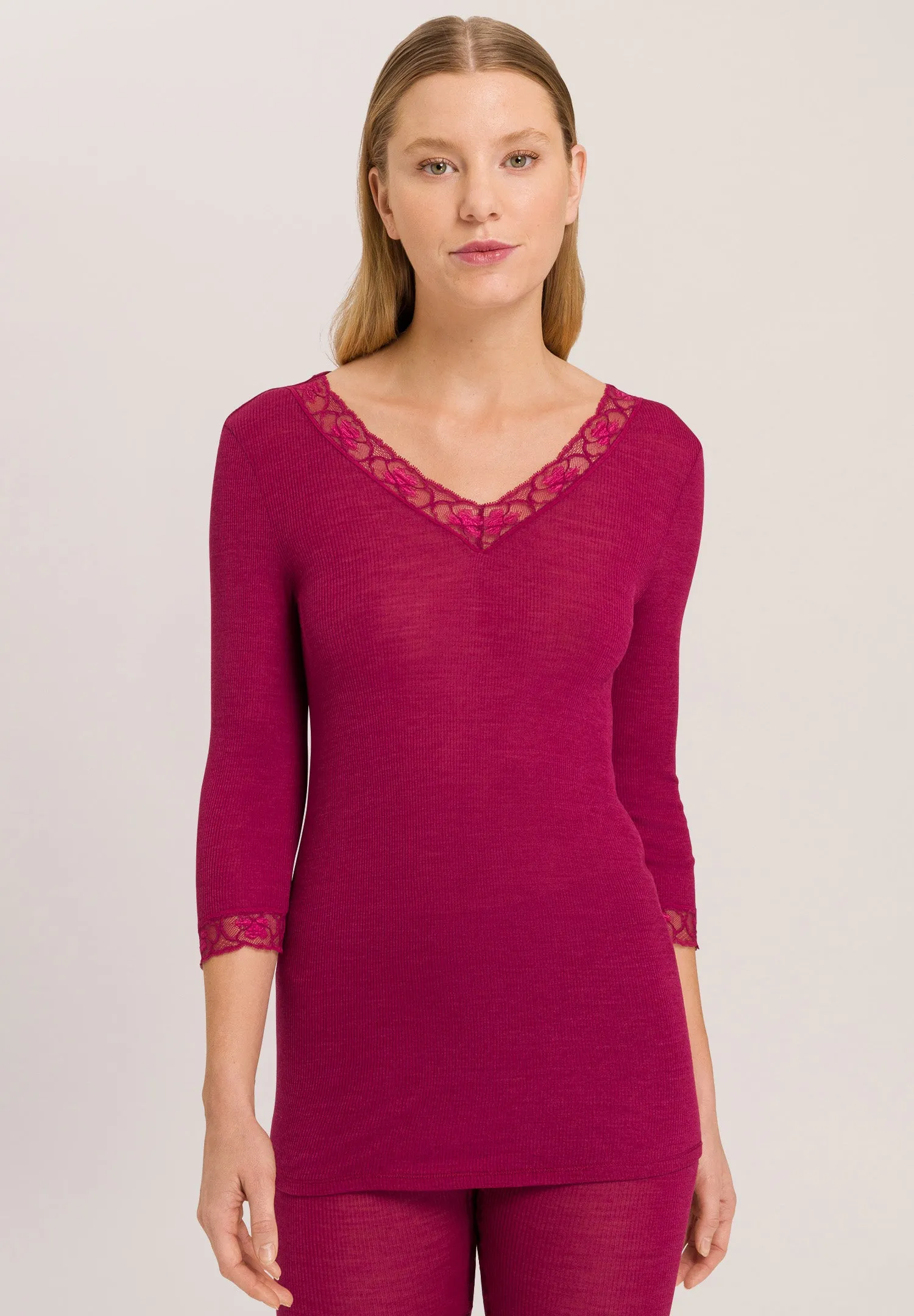 Woolen Lace Fine Ribbed Wool And Silk Top | Intense Garnet 70973-2406