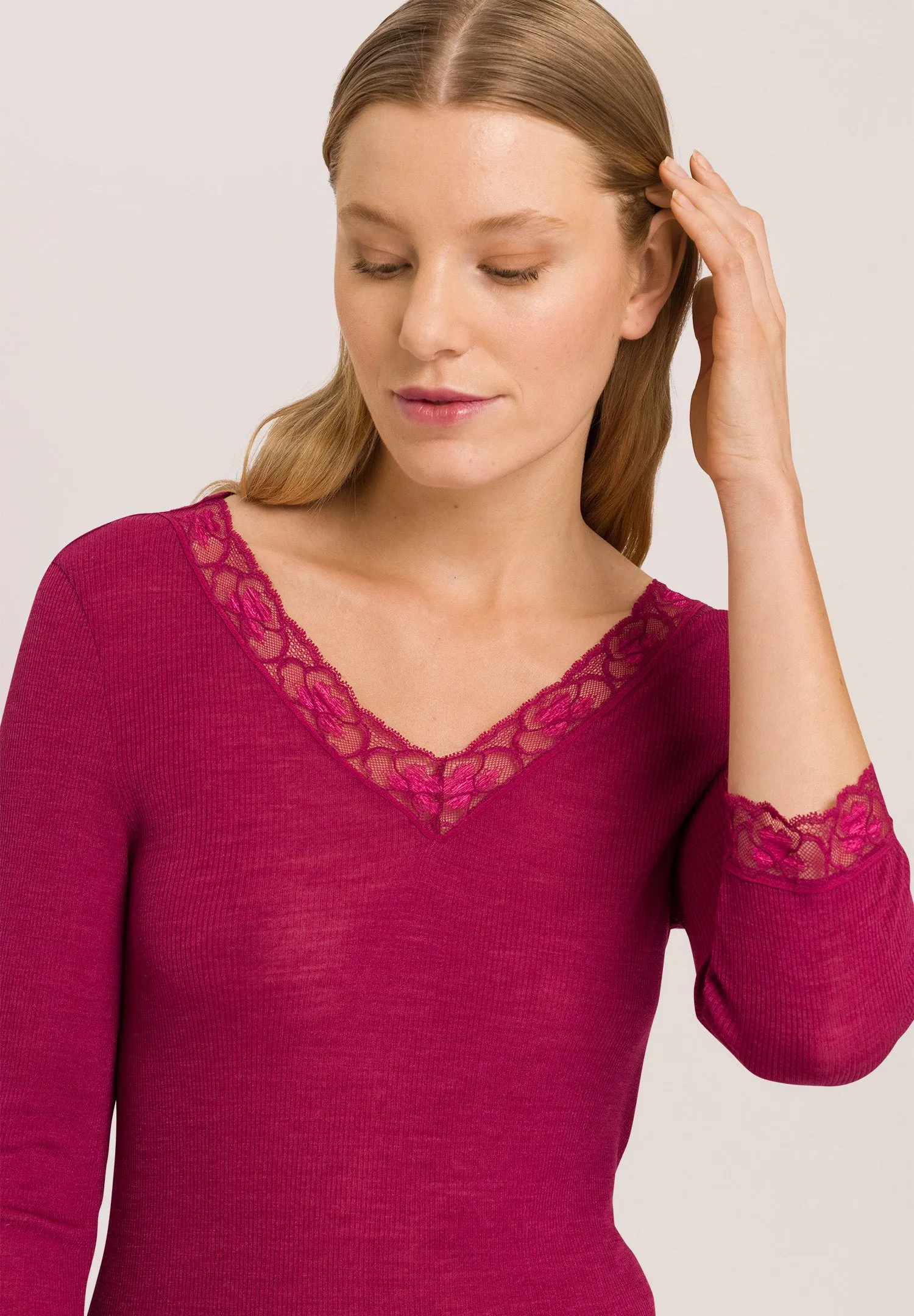 Woolen Lace Fine Ribbed Wool And Silk Top | Intense Garnet 70973-2406