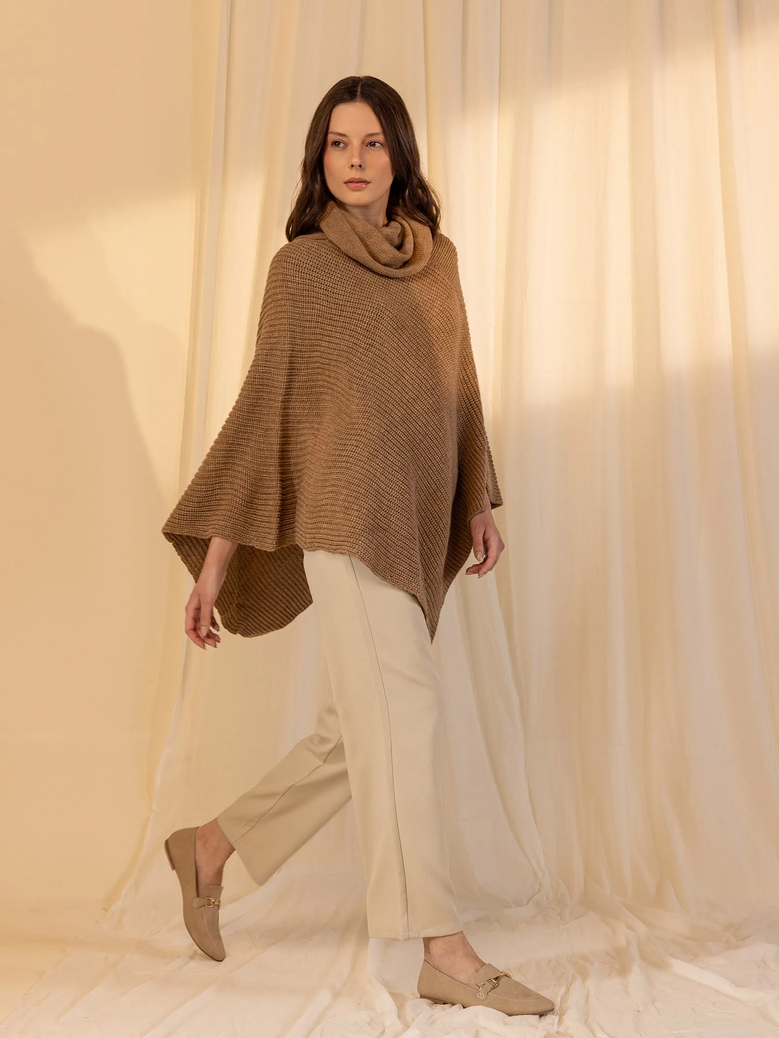 Woolen Safari Poncho - Dark Tan