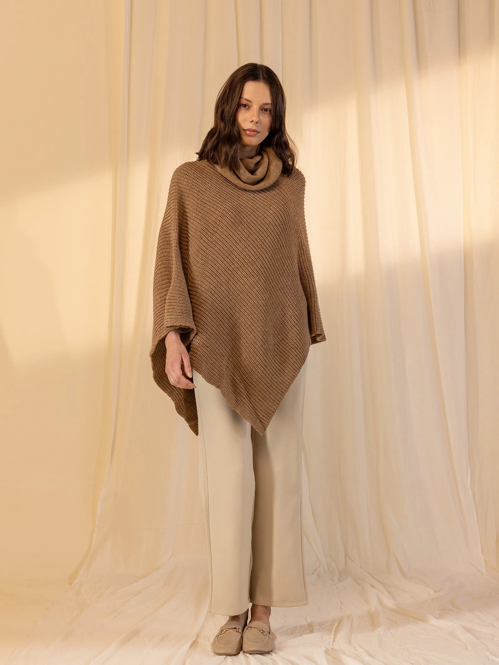 Woolen Safari Poncho - Dark Tan