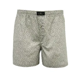 Woven Cotton Boxer Shorts Beige Leaves