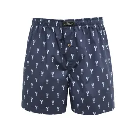 Woven Cotton Boxer Shorts Navy Lobster design