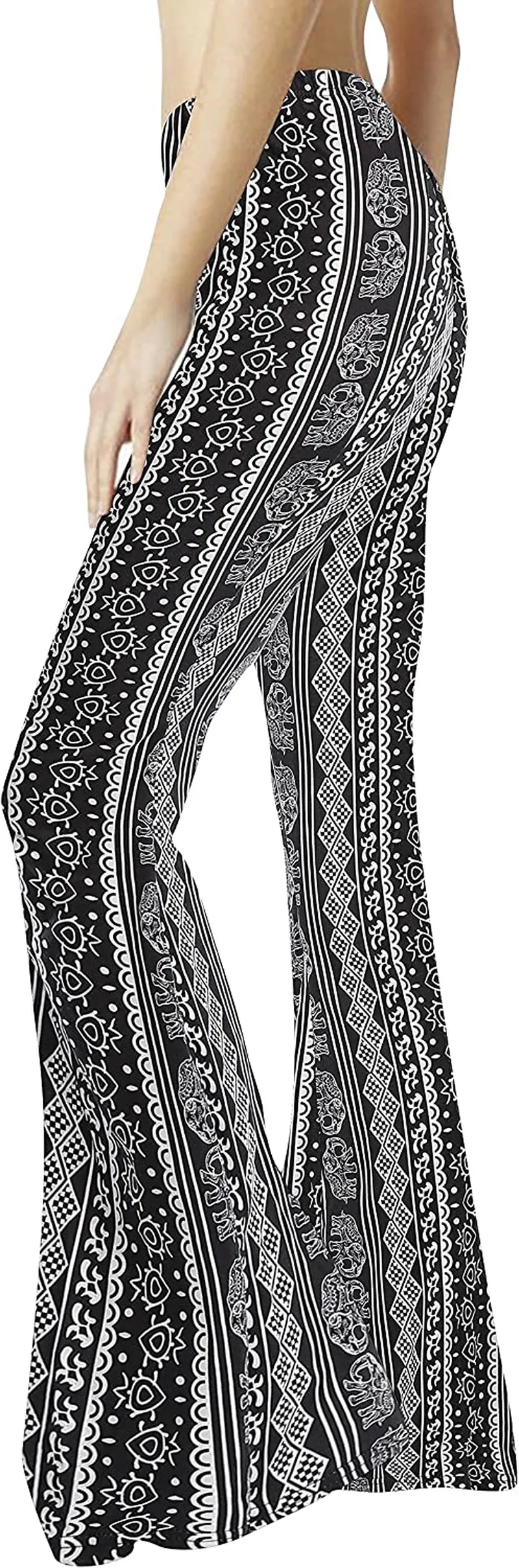 WSPLYSPJY Women's Print Stretch Bell Bottom Flare Palazzo Pants Trousers