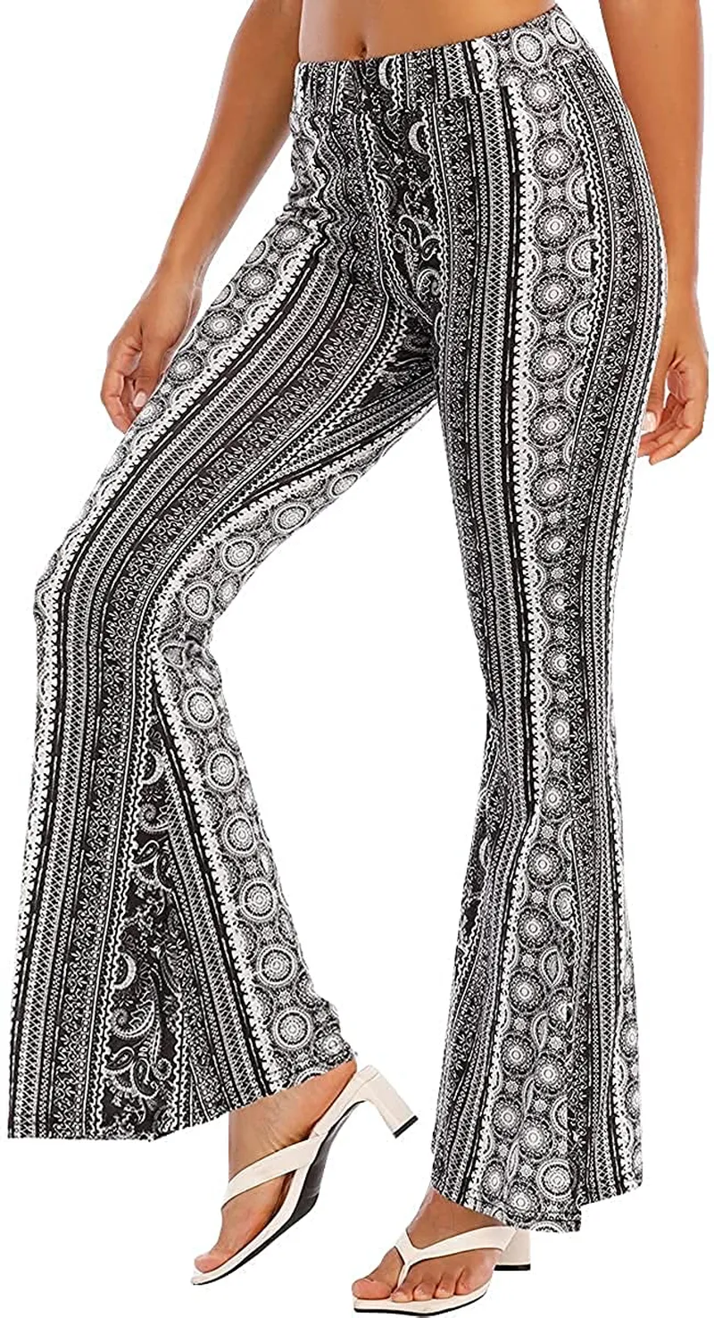 WSPLYSPJY Women's Print Stretch Bell Bottom Flare Palazzo Pants Trousers