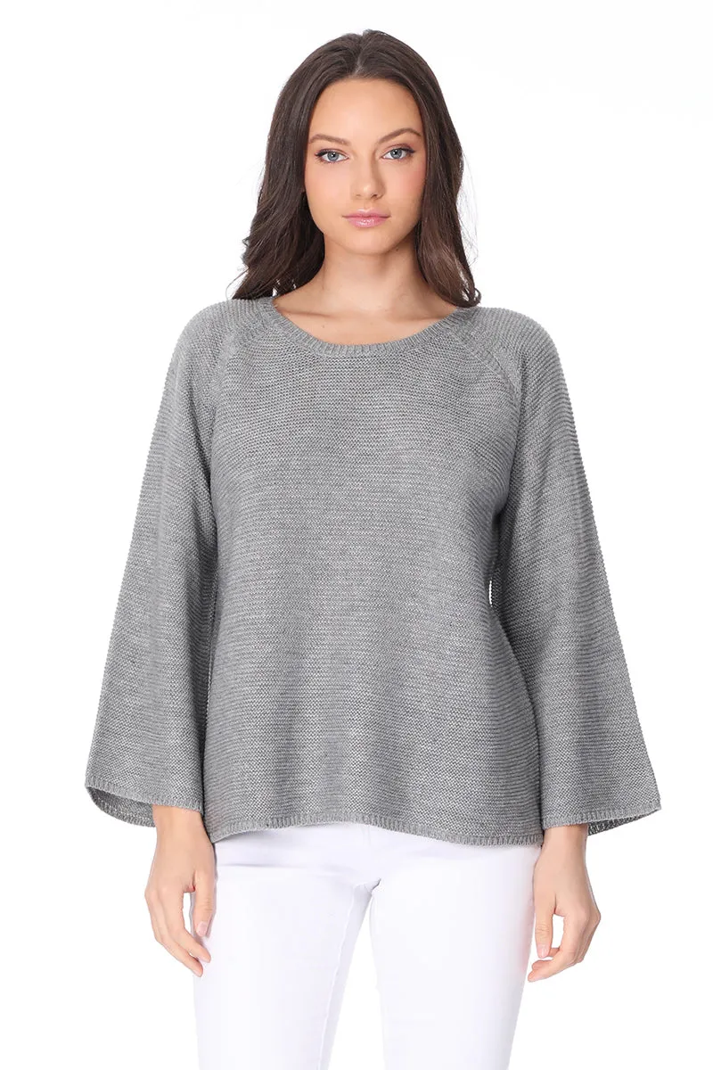 Yemak Women's Boat Neck Bell Sleeve Vented Hem Pullover Sweater MK8200