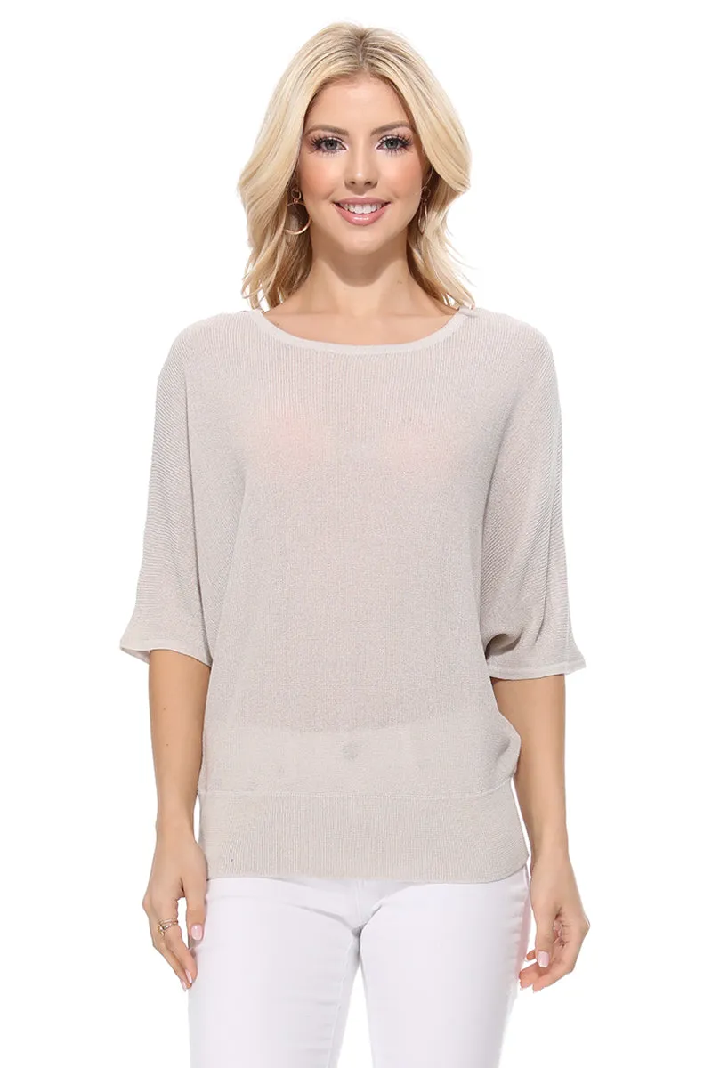 Yemak Women's Casual Dolman Half Sleeve Lightweight Knit Pullover Top MK3621