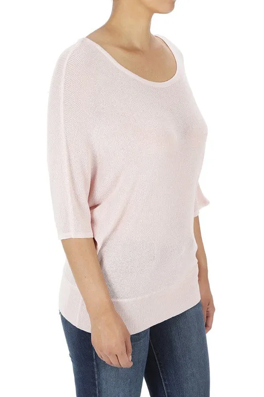 Yemak Women's Casual Dolman Half Sleeve Lightweight Knit Pullover Top MK3621