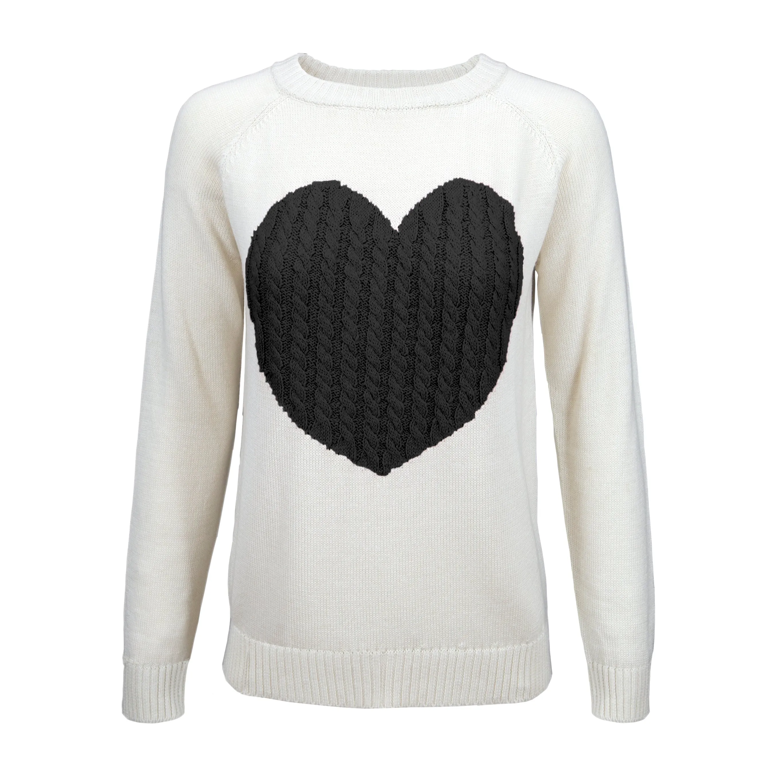 YEMAK Women's Long Sleeve Crewneck Cute Heart Cable Knit Pullover Sweater MK3506 (S-L)