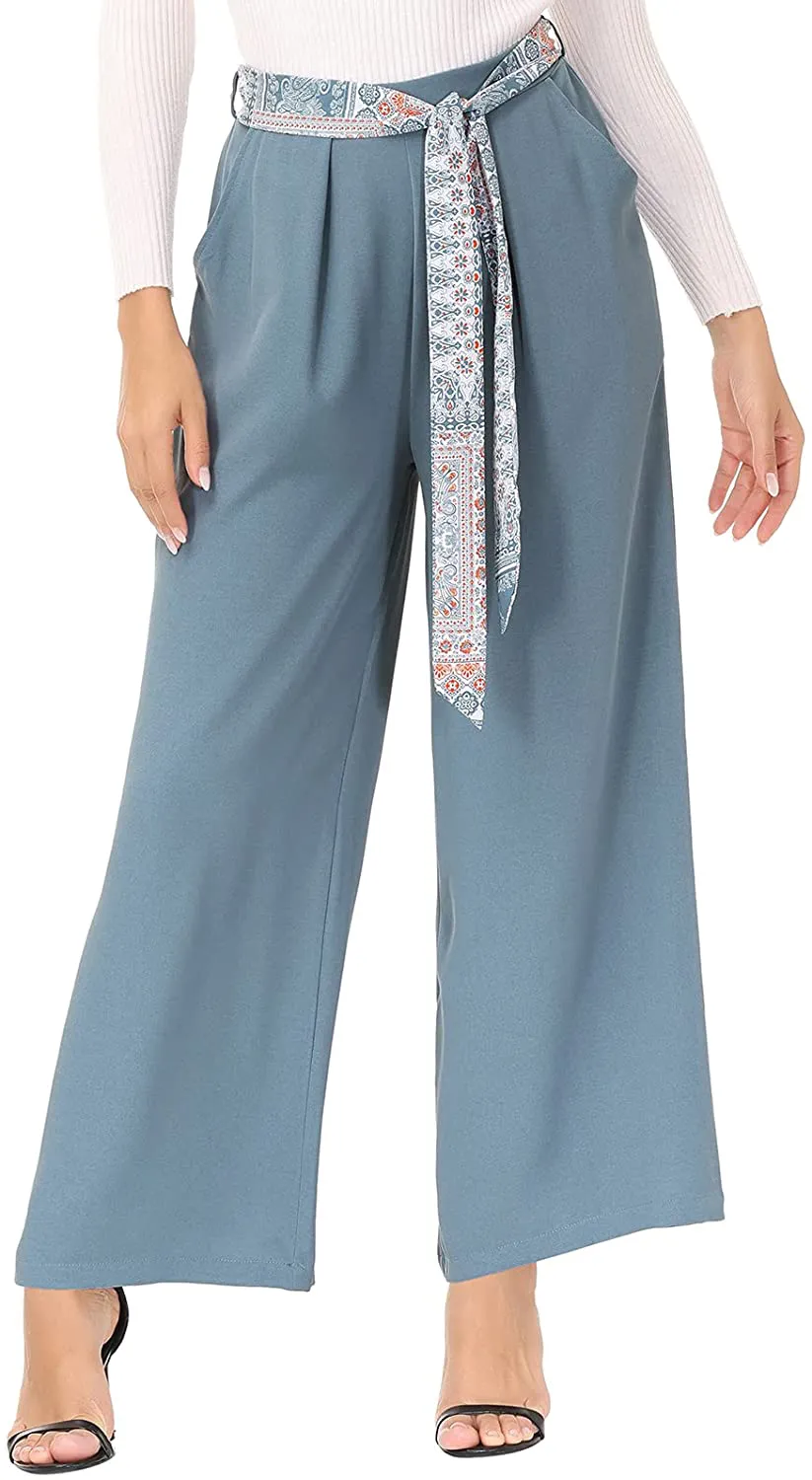 Zexxxy Womens Paisley Printed Wide Leg Pants Elastic Waist Casual Trousers with Pockets Loose Comfy Bottoms